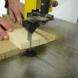 Cutting small dovetails on the band saw.